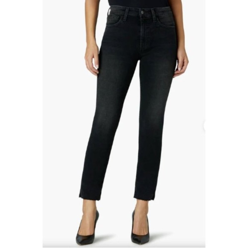 Joe's MID RISE STRAIGHT CROP CUT HEM BLACK Ankle Jeans Slim Raw Cuffs Sz.28